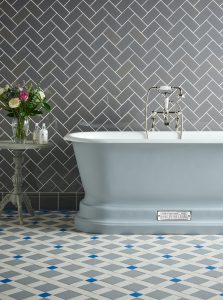 blue grey bathroom tiles mixed pattern original style